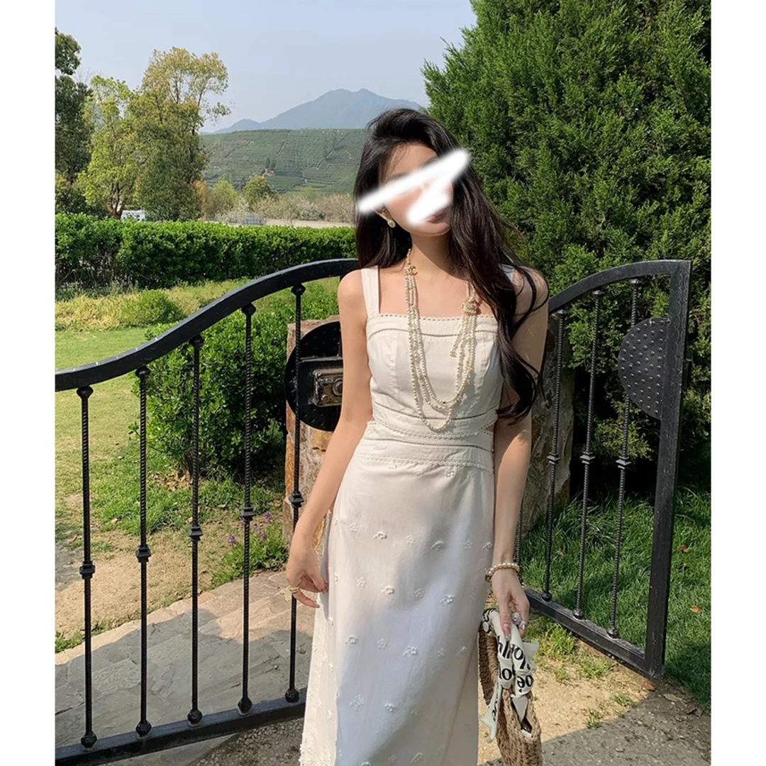 【泡沫之夏】纯白涟漪露肩/短袖显瘦镂空连衣裙法式小众白色连衣裙