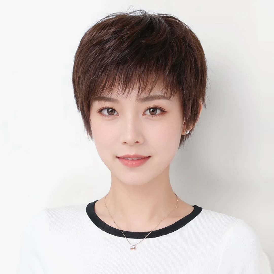 【亏米福利款全真发手织短纹理假发套】时尚中老年短轻薄透气全头套