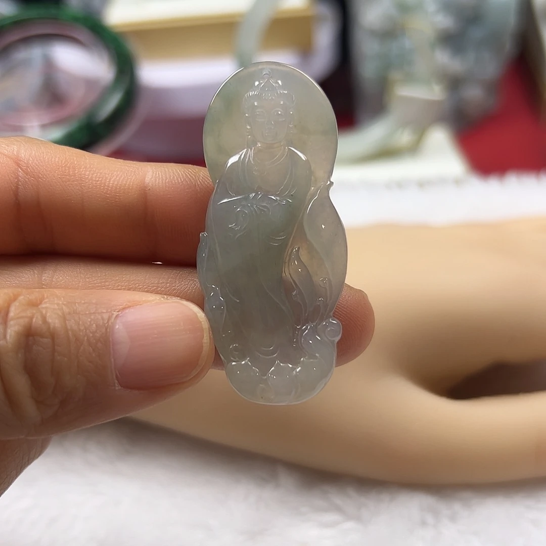 颈饰未镶嵌翡翠缅甸天然A货翡翠观音吊坠
