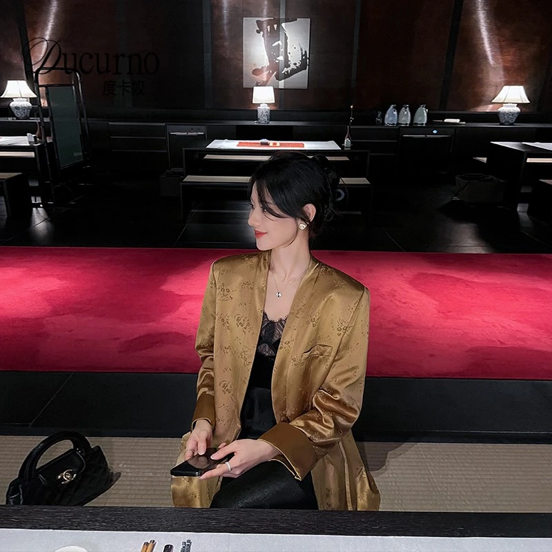 2026秋季新款缎面西装外套女款韩版休闲宽松显瘦气质中式西服上衣