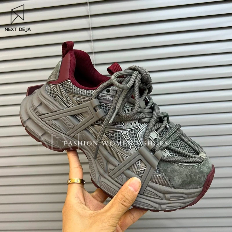 真皮显脚小厚底老爹鞋女款2025新款春秋款超火女鞋子增高运动鞋女