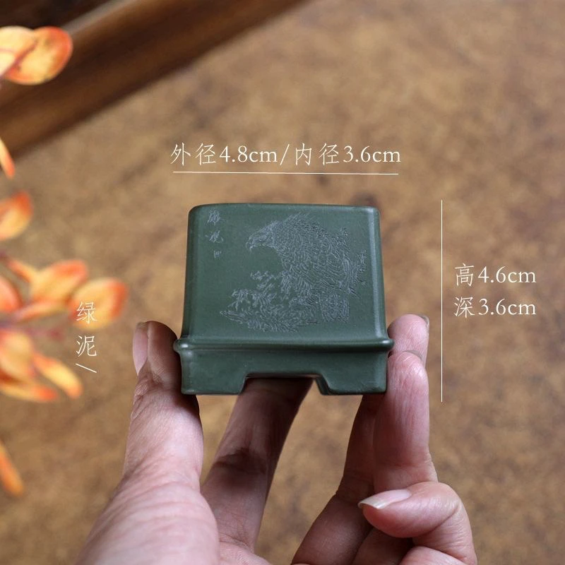 宜兴紫砂精品花盆竹节收口四方微型迷你绿植盆景多肉把玩绿泥