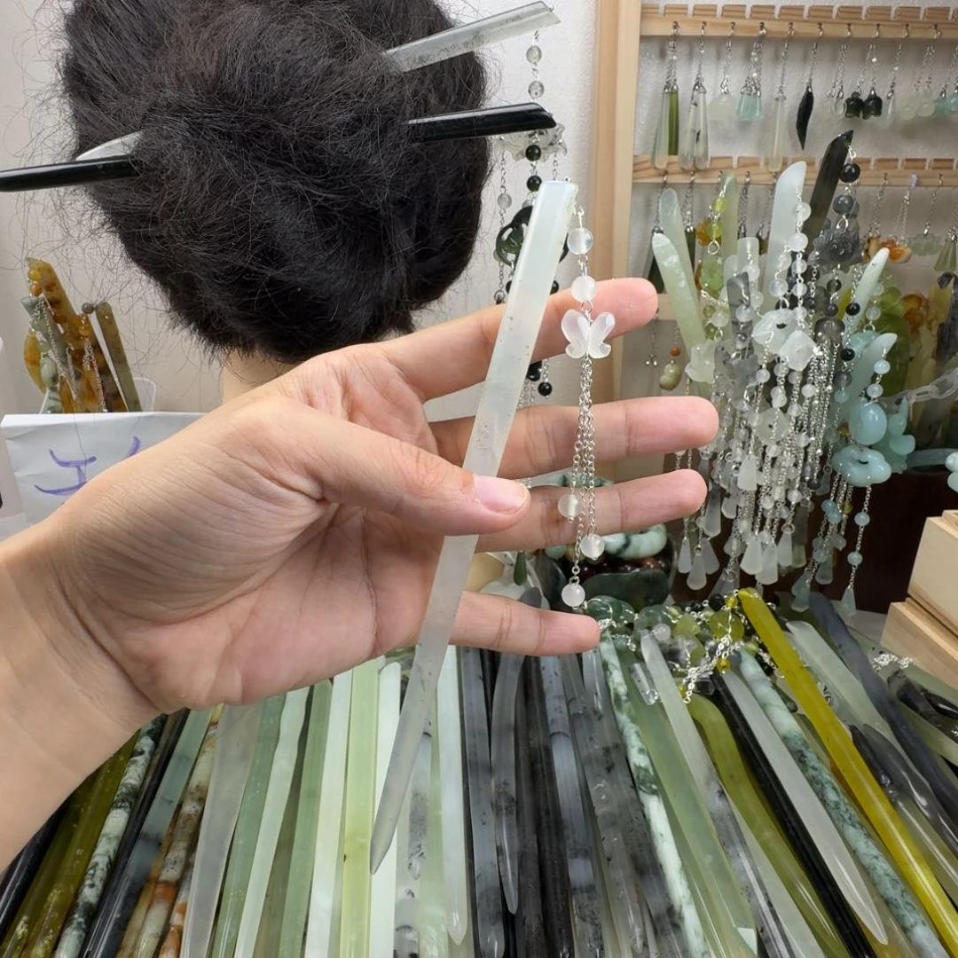 蛇纹石玉未镶嵌发饰长度18.2