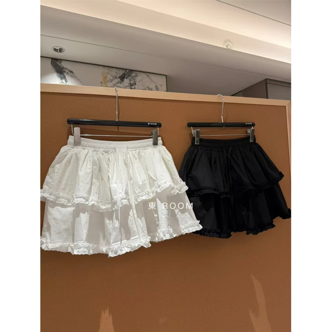 【现货-夏季黑白短缺】東room夏季新款百搭黑白花边棉布短裙女