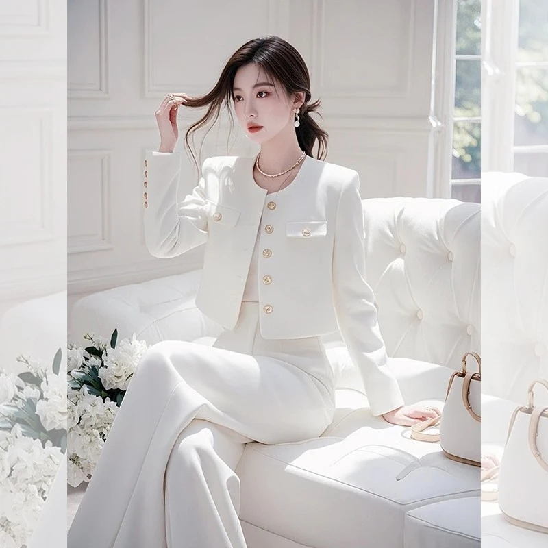 今年流行一整套小香风白色外套阔腿裤套装气质名媛高端两件套秋季
