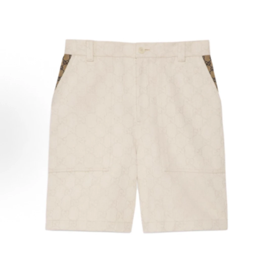 未使用 GUCCI/古驰 象牙白色满印短裤48码 L码