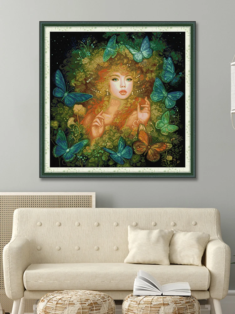 蝴蝶女孩二新款十字绣2025新款风格客厅挂画