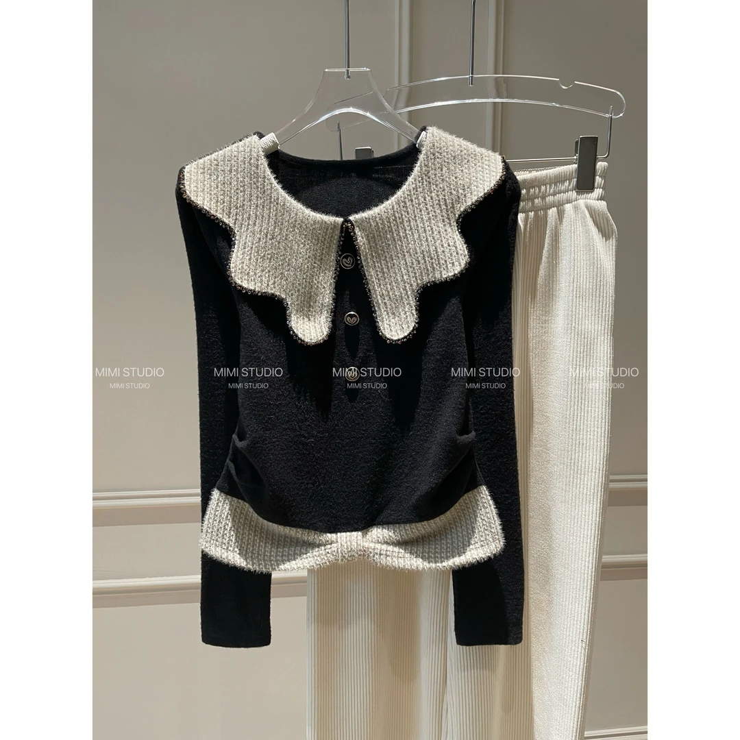 2025冬季新款 小香风翻领设计时尚贵气T恤打底衫上衣1134#