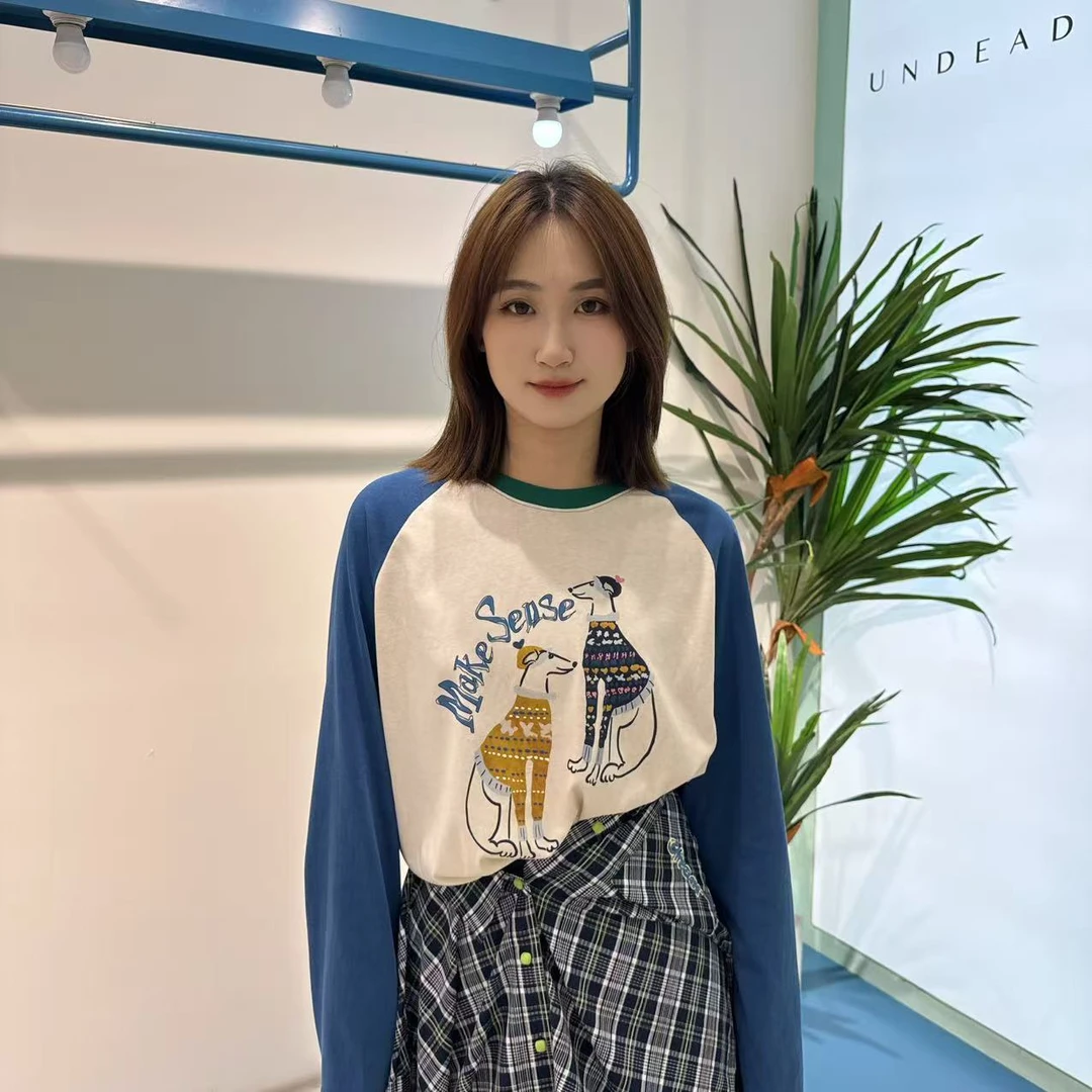 【辰美优选】柚丁/26797早秋新款长袖插肩T恤