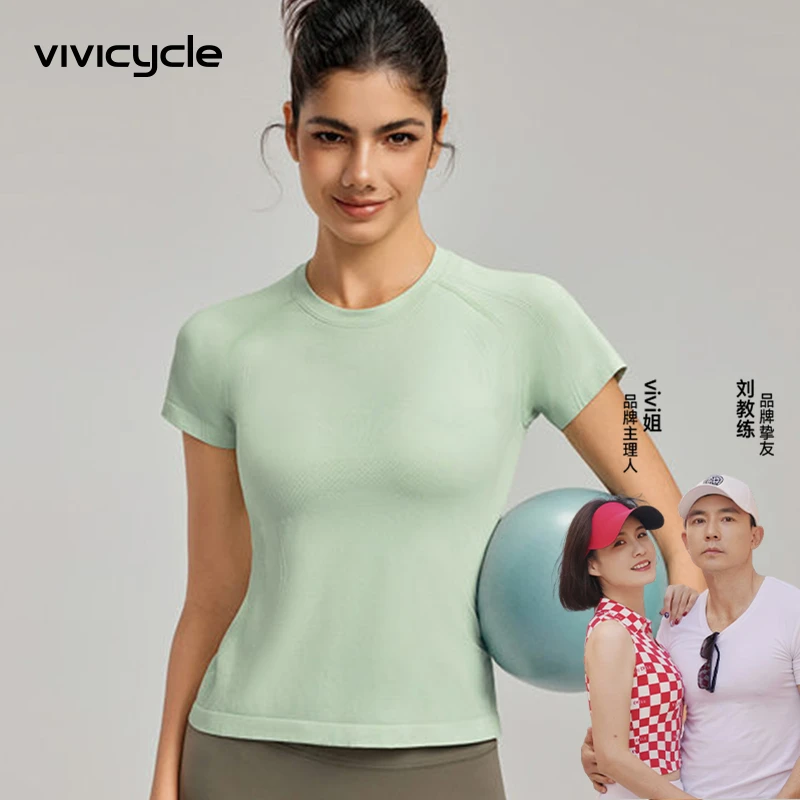 VIVI CYCLE上衣t恤春夏跑步透气健身夏季收腰吸汗圆领瑜伽服短袖
