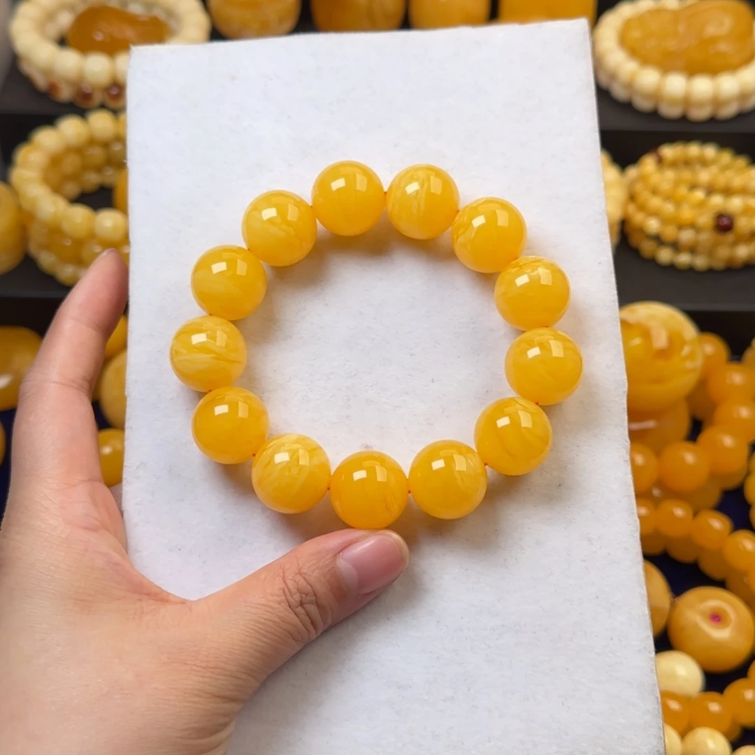 琥珀未镶嵌手链橘白花虎皮纹同料18