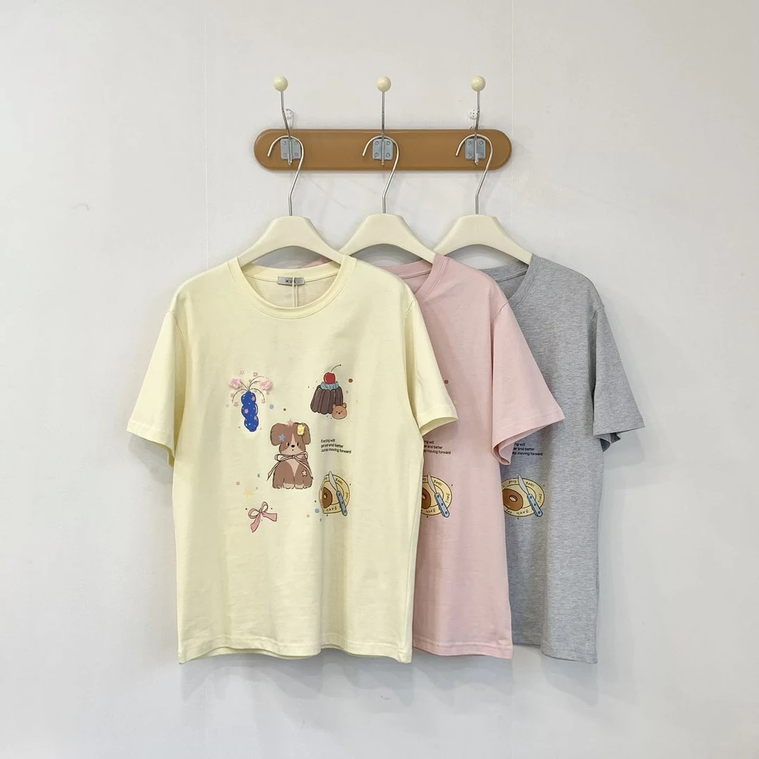 0216【夏季新款】胸前卡通印花布丁狗狗韩系圆领T恤（S8320）