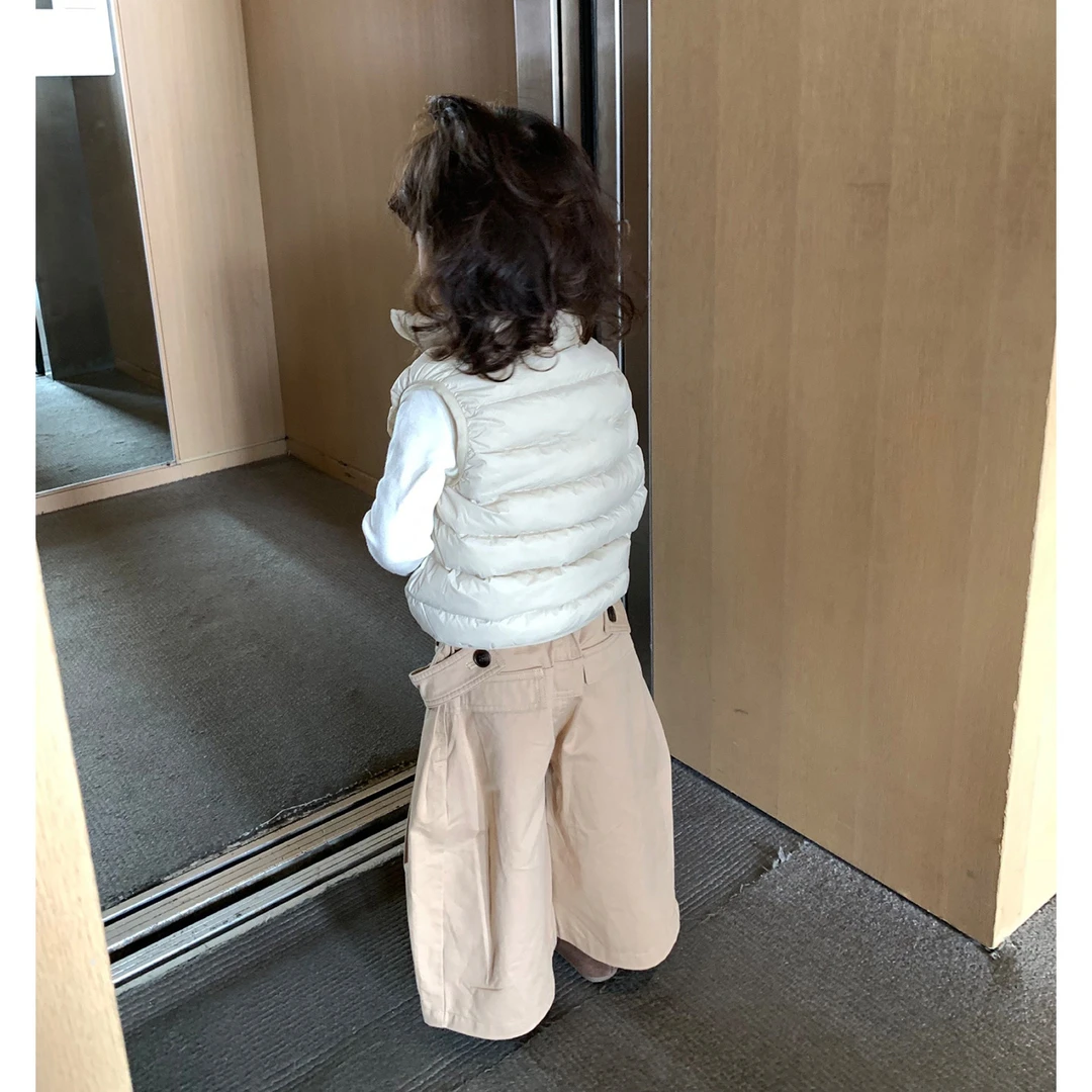 壹妈童装女童韩版秋冬宝宝简约风时尚百搭米色加厚单排扣羽绒马甲