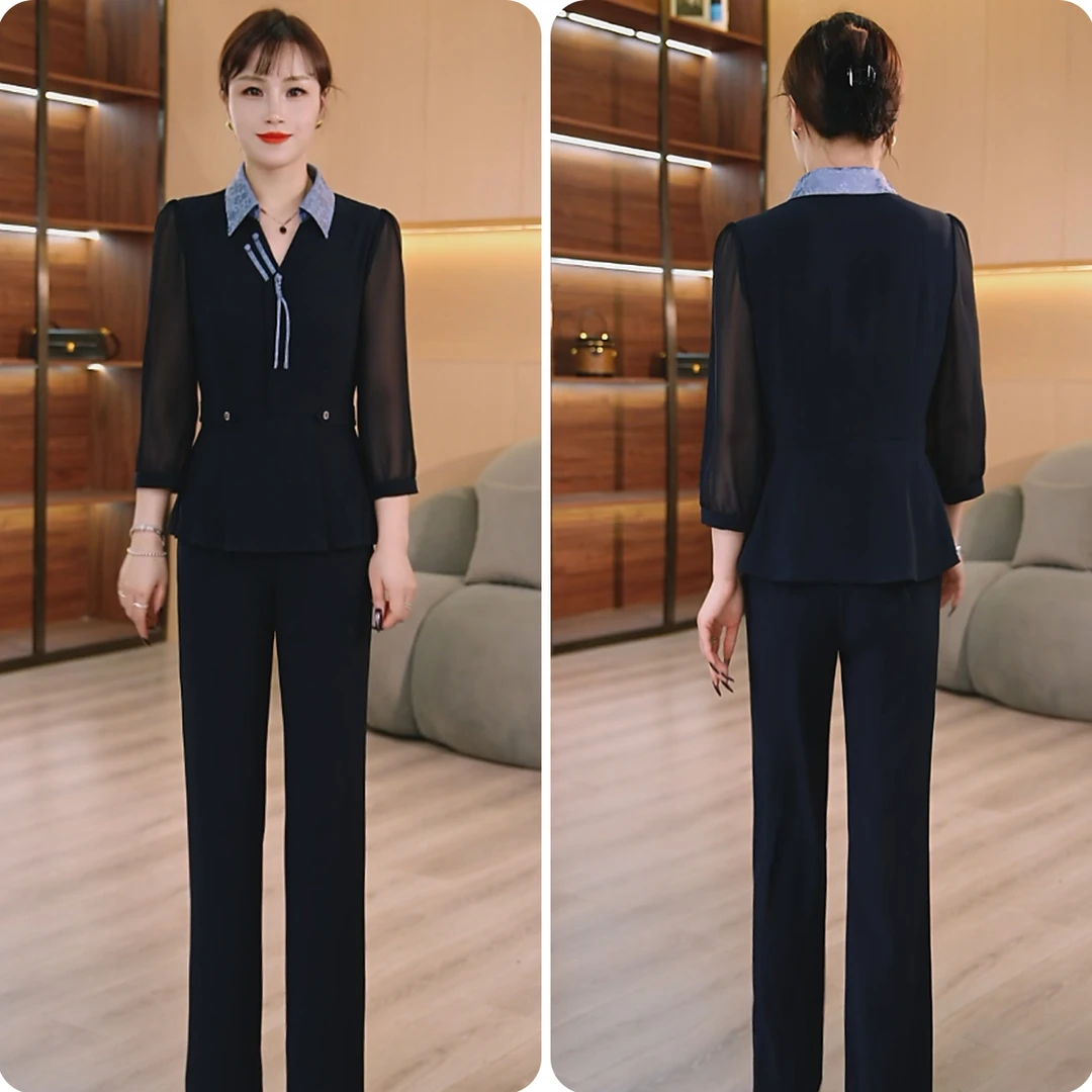 【上衣+裤子】2025春夏新款优雅气质显瘦国风女士休闲套裤两件套