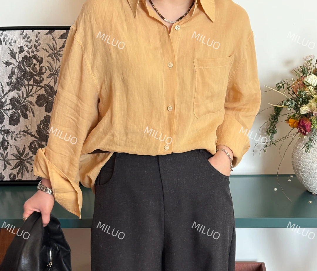 【哈尼家1】风传花信 纯色极简松弛长袖衬衫上衣C11