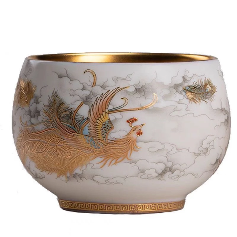 ［金丝凤鎏金主人杯］高端主人杯家用茶具陶瓷杯茶杯水杯喝茶喝水d