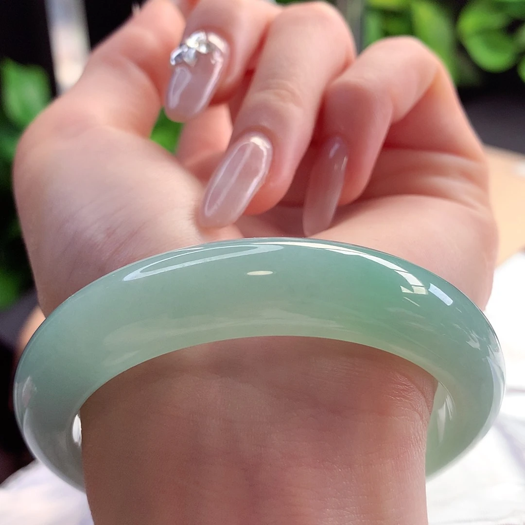 未镶嵌手镯翡翠天然A货翡翠56-57甜甜青苹果绿 吸晴14号