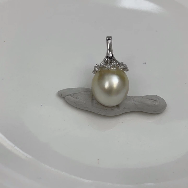 海水珍珠颈饰银S925镶嵌金珠吊坠12-13mm特价