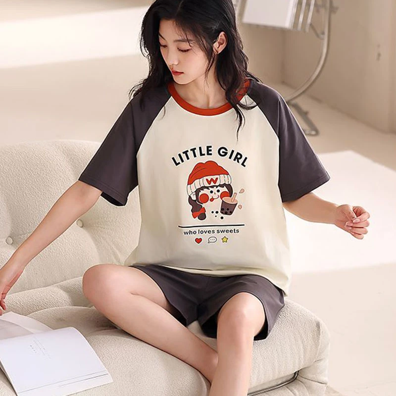 短袖短裤睡衣夏季薄款休闲韩版卡通宽松女士夏天甜美少女家居套装