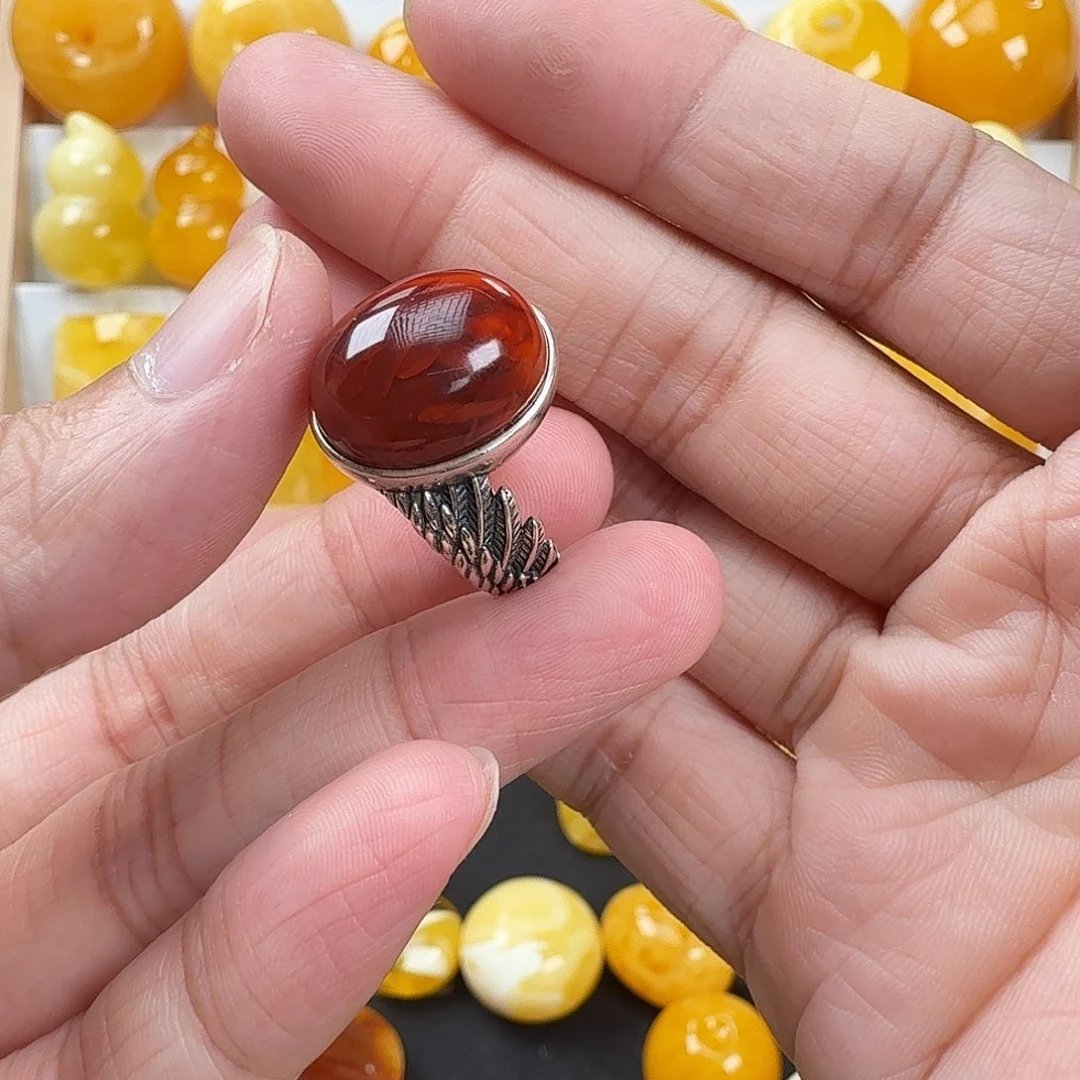 南红玛瑙银S925镶嵌戒指大*家南红