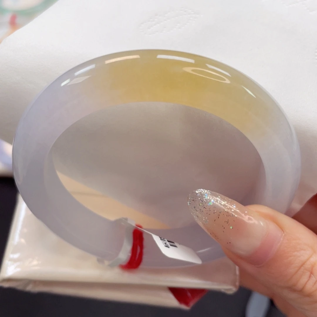 未镶嵌手镯翡翠56冰粉黄撞色特色行家料27号