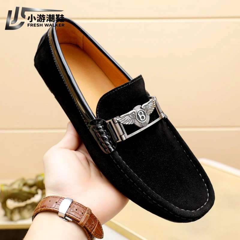 欧洲站新款轻奢男士豆豆鞋英伦风一脚蹬驾车鞋磨砂皮皮鞋休闲男鞋