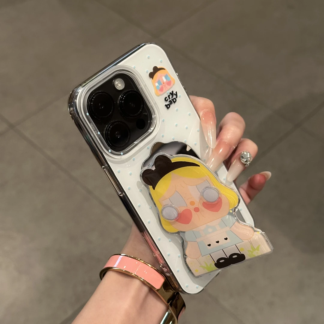 欧克里里黄短发哭娃镜子支架适用苹果16手机壳华为vivo小米15oppo