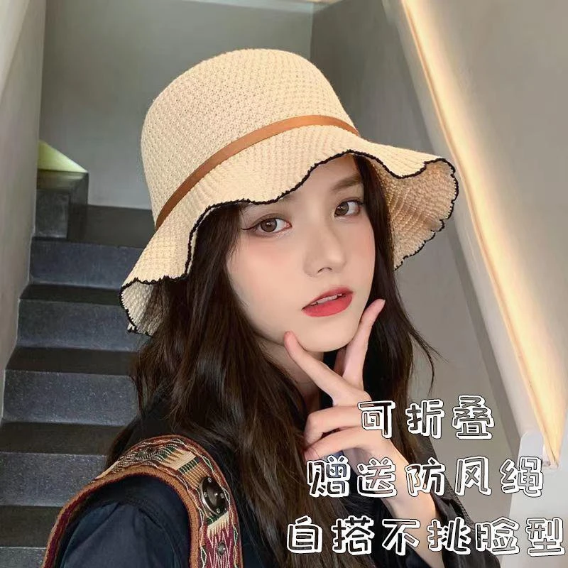 帽子鱼夫女帽渔夫帽夏季时尚百搭日系复古防晒盆帽针织水桶帽薄款
