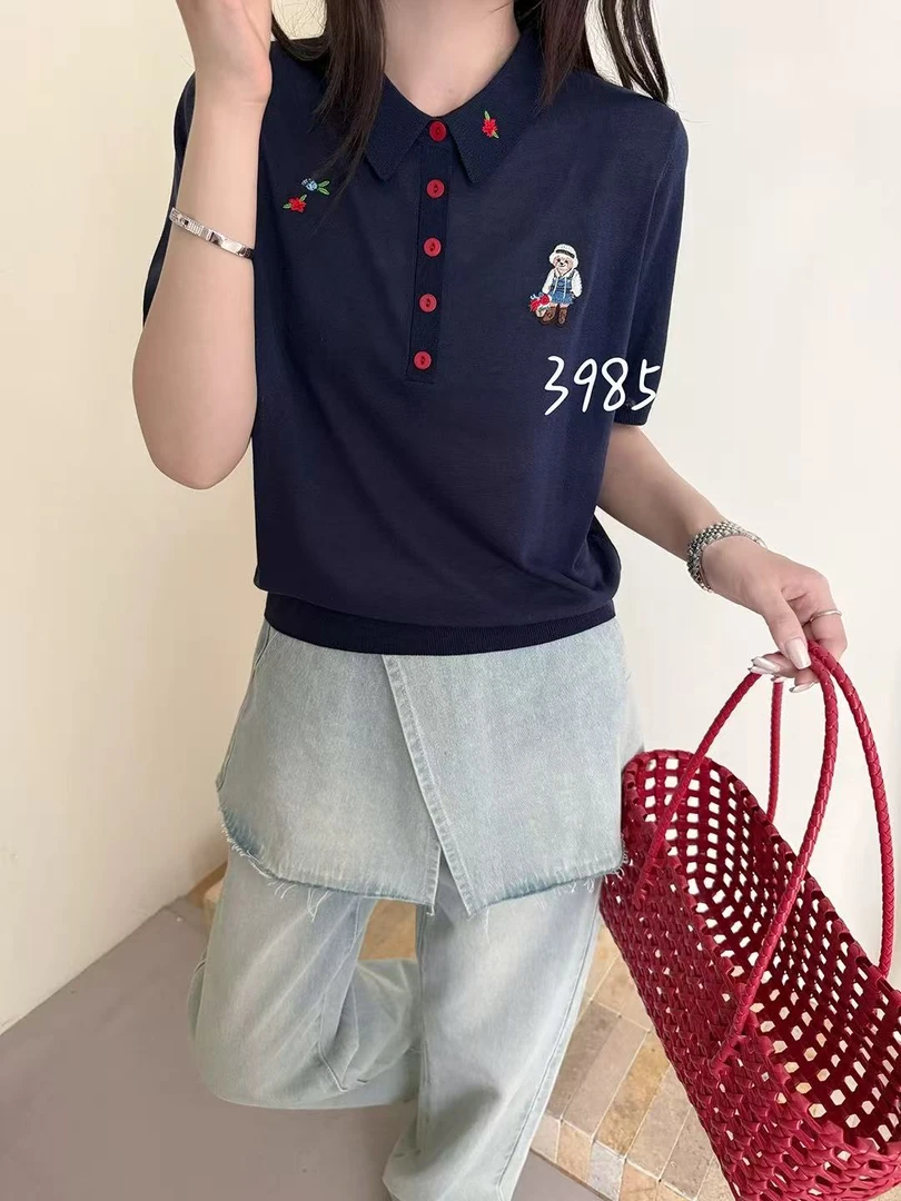5846 小翻领刺绣短袖 质量太好了