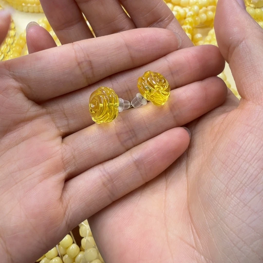 琥珀未镶嵌颈饰琥珀耳钉