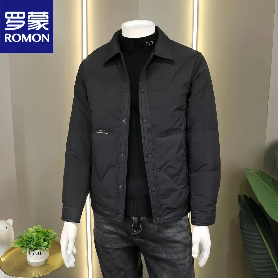 罗蒙翻领轻薄羽绒服男士外套韩版百搭白鸭绒外套休闲轻奢羽绒衣男