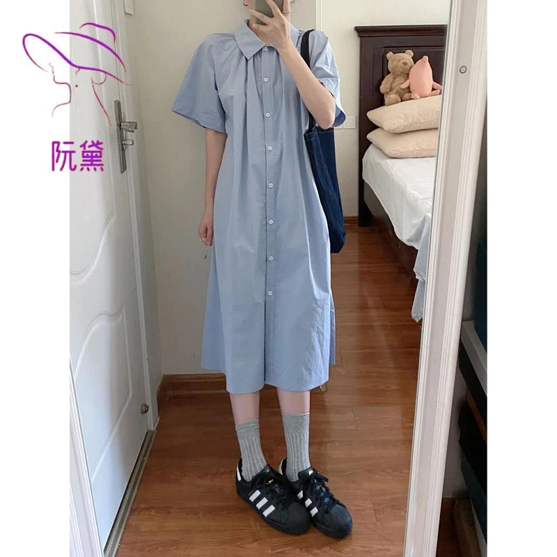 阮黛法式慵懒休闲衬衫连衣裙女夏显瘦松弛感直筒polo领气质中长款