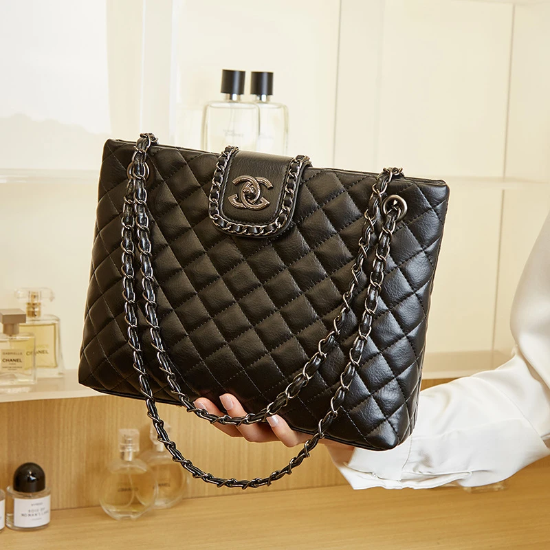 潮牌菱格单肩大容量女包新款时尚百搭斜挎包大包包小众女托特包