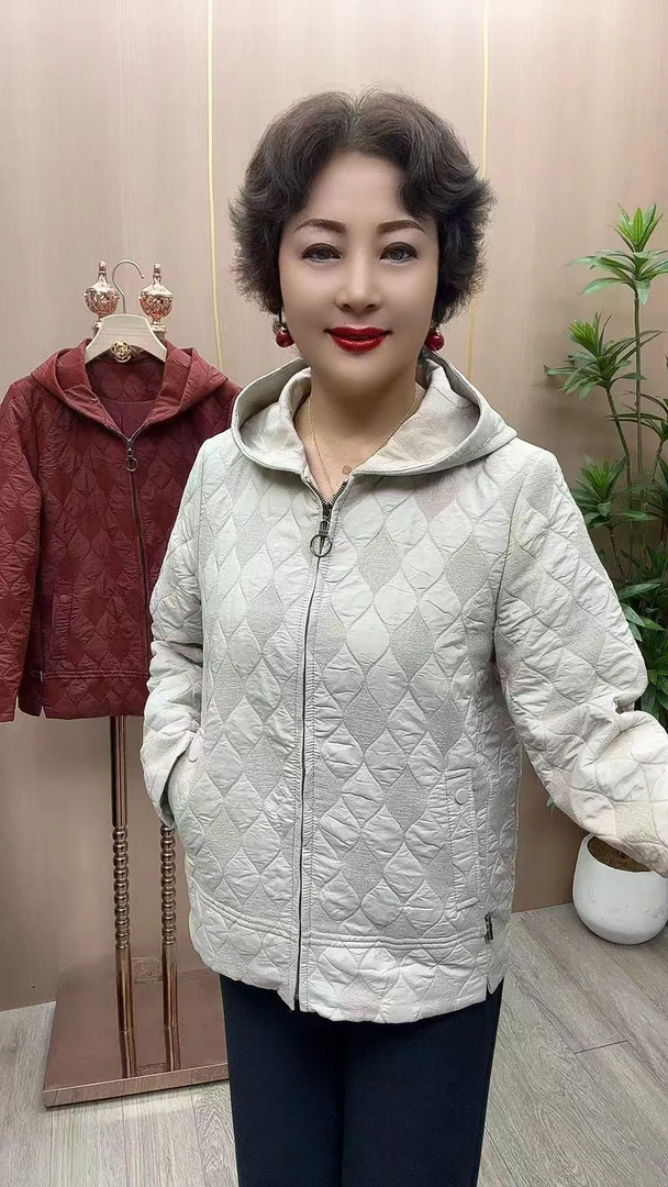 CF#69731  衣长65  中老年女装 秋季加厚连帽休闲短款外套