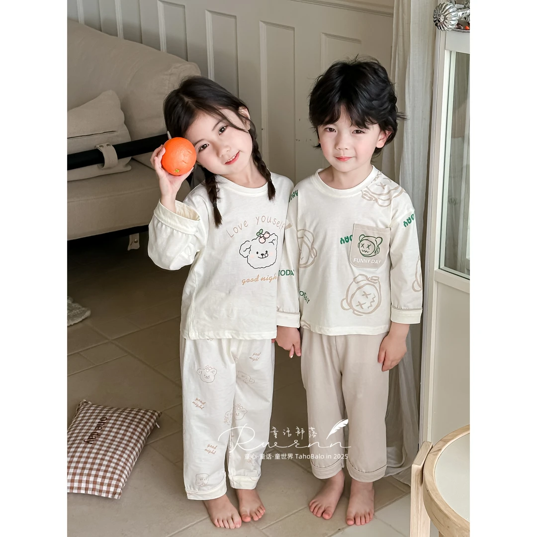 夏季儿童纯棉家居服套装男女童睡衣两件套卡通印花薄款