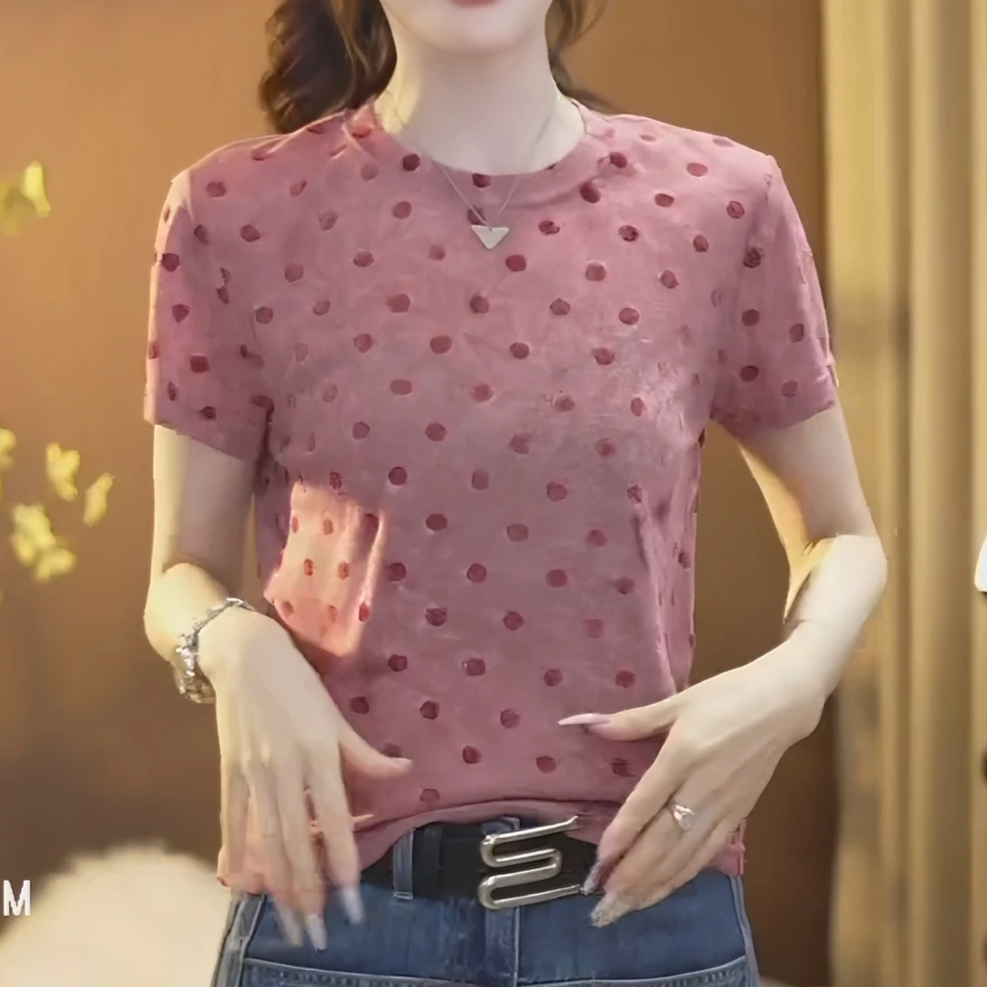 『清奈波点』夏季韩系洋气波点气质休闲百搭短袖t恤女极简风上衣潮