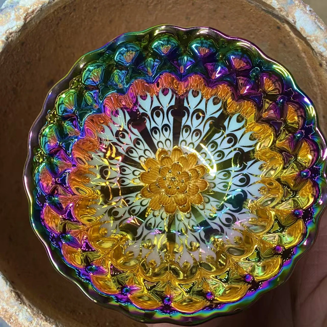 手工茶器七彩梦幻金莲花主人杯