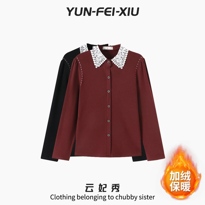 云妃秀大码女装针织衫翻领胖妹妹加绒宽松显瘦时尚遮肉冬季68780