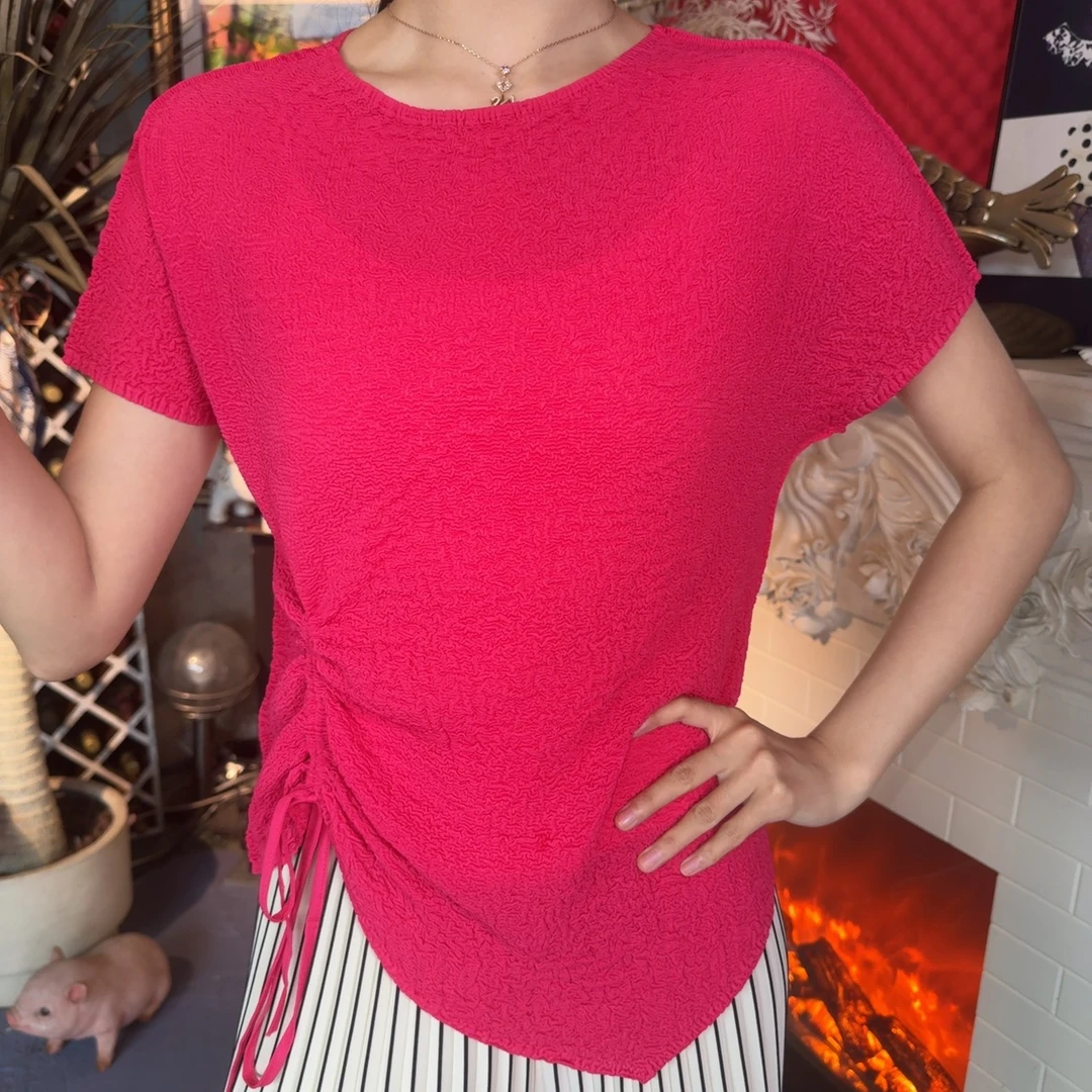 欧洲站褶皱2025春夏新爆款洋气质高档端女短款T恤净版JJ