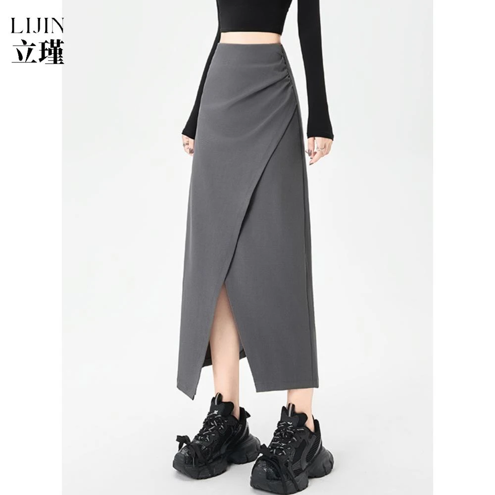 冷淡系高腰包臀半身裙子女早秋新款小个子高级感不规则开叉西装裙