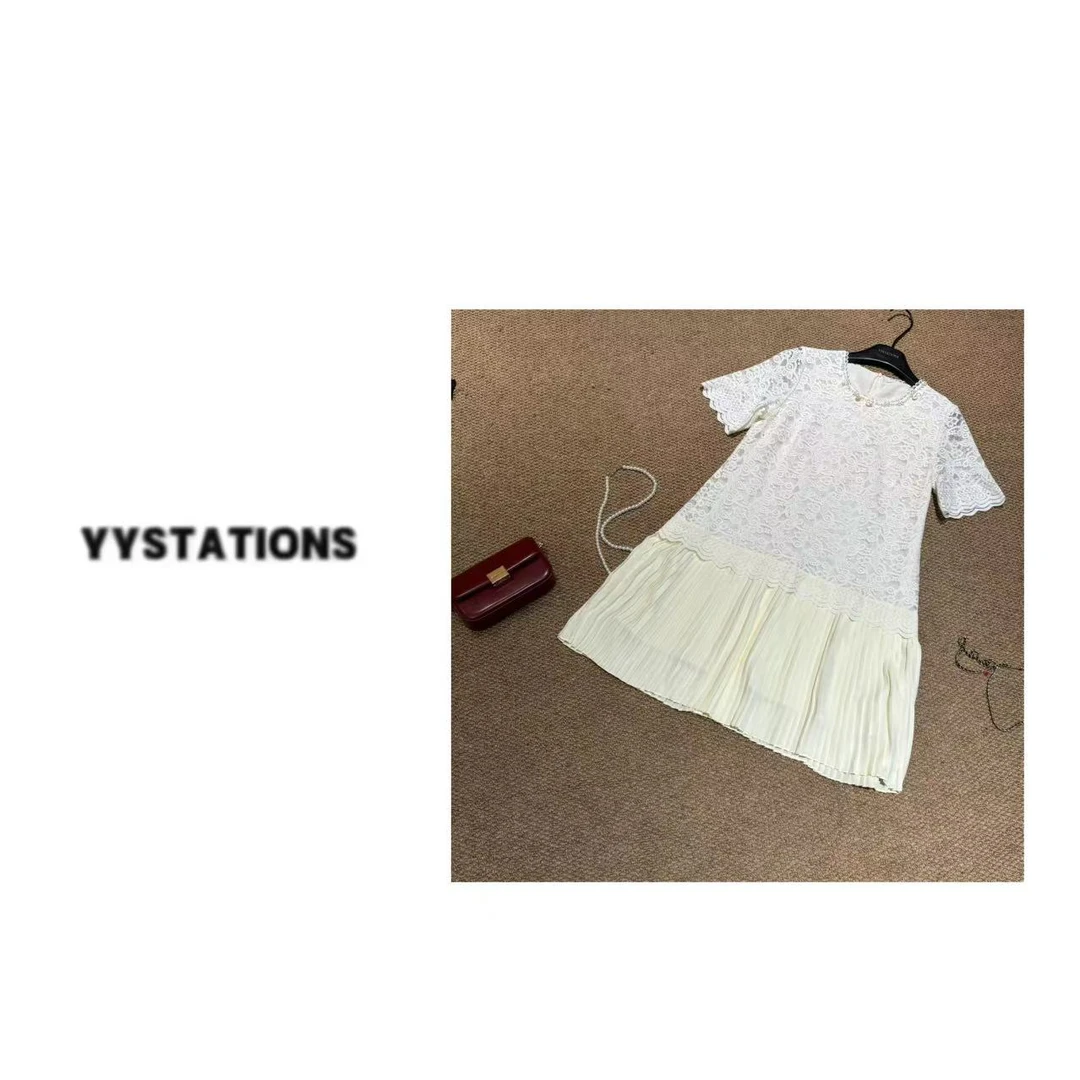 YYSTATIONS 欧货设计感蕾丝拼接百褶连衣裙-25278