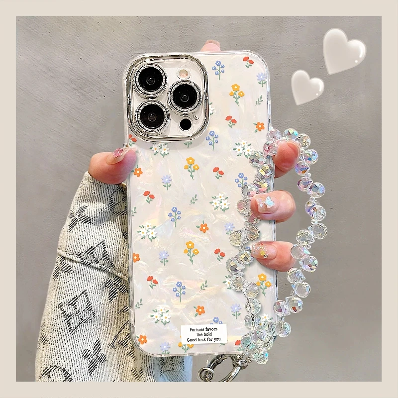 满屏碎花适用苹果15华为vivo/oppo小米iPhone16精孔贝壳纹手机壳