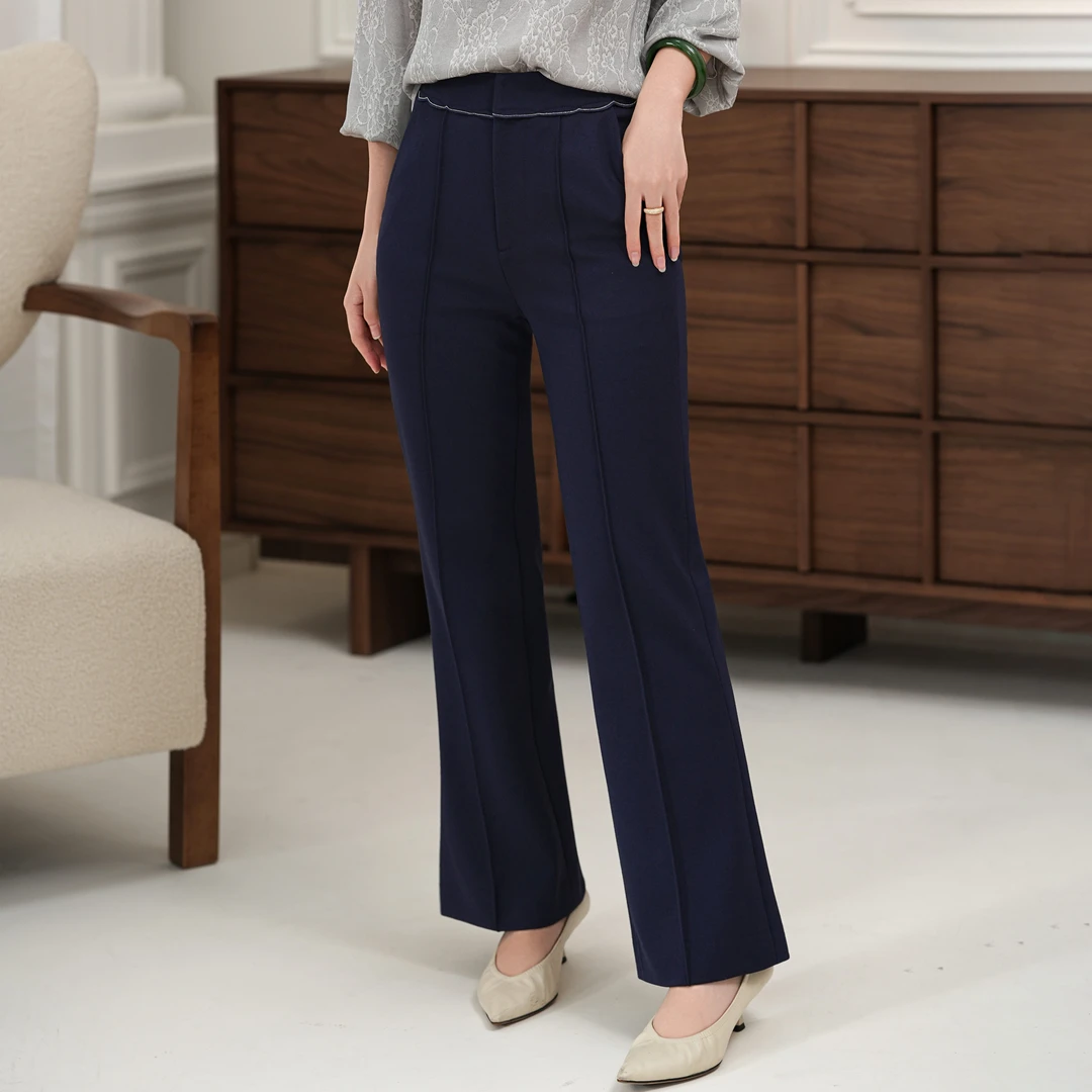 西子/【风迹】气质通勤立裁高腰显瘦微喇藏青色九分裤/KZXS0291