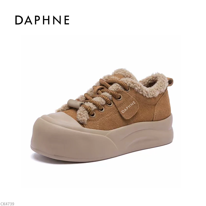 达芙妮明星同款加绒板鞋女2025秋冬新款百搭保暖棉鞋厚底休闲鞋L