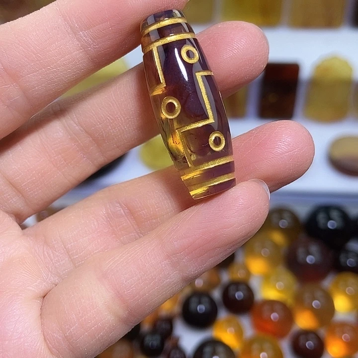 琥珀未镶嵌吊坠(不含链)天然缅甸琥珀金棕九眼天珠