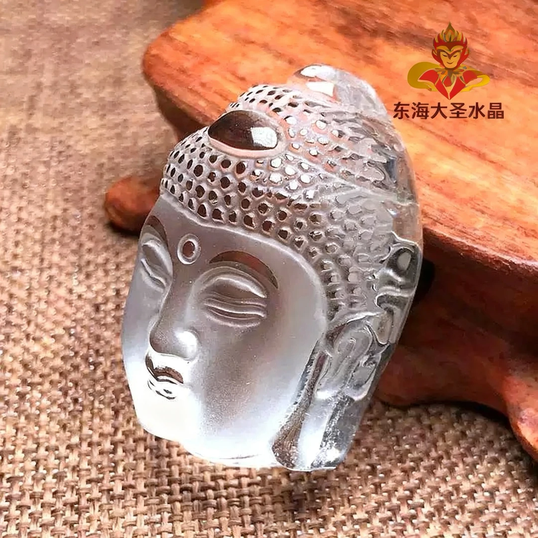 天然白水晶佛头吊坠毛衣链圆珠链佛首释迦摩尼大日如来雕刻