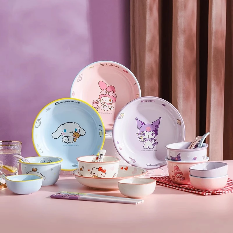 网红可爱少女心创意日式家用餐具碗盘碗筷瓷碗吃饭碗汤碗菜盘三丽