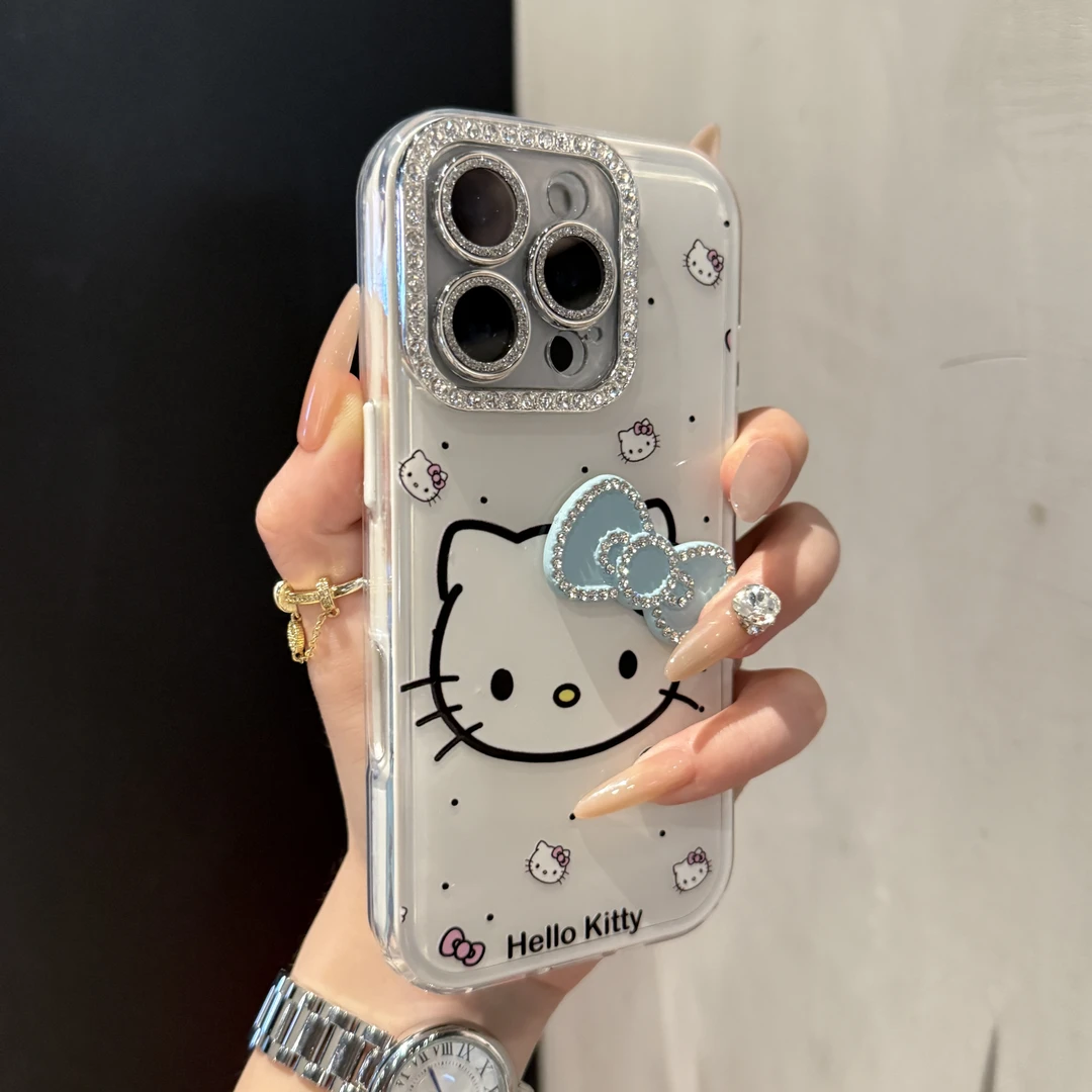 ins高颜值网红kt猫蝴蝶结适用苹果16手机壳iPhone15promax女14/13