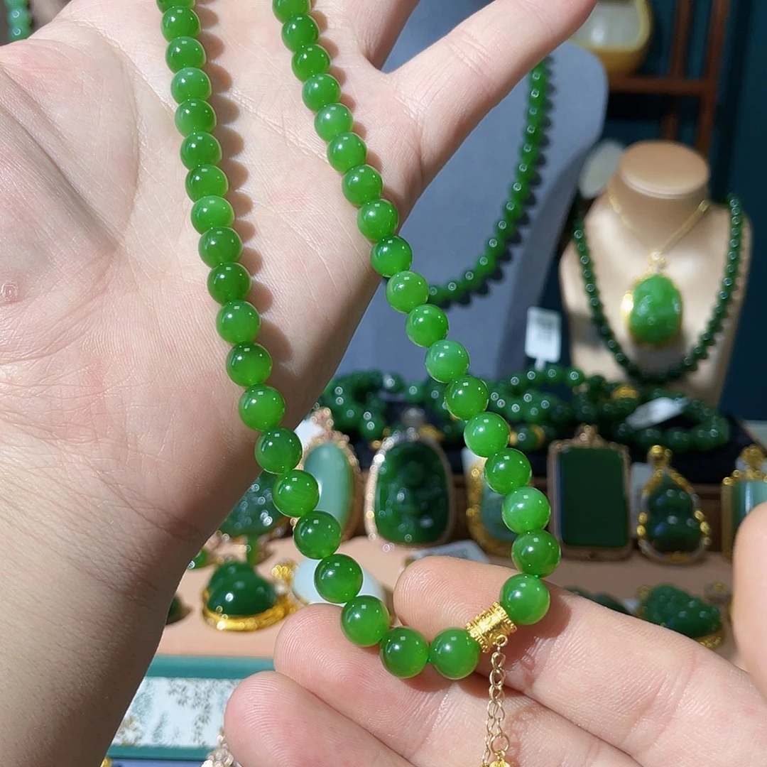 和田玉（碧玉）项链18K金镶嵌柏*