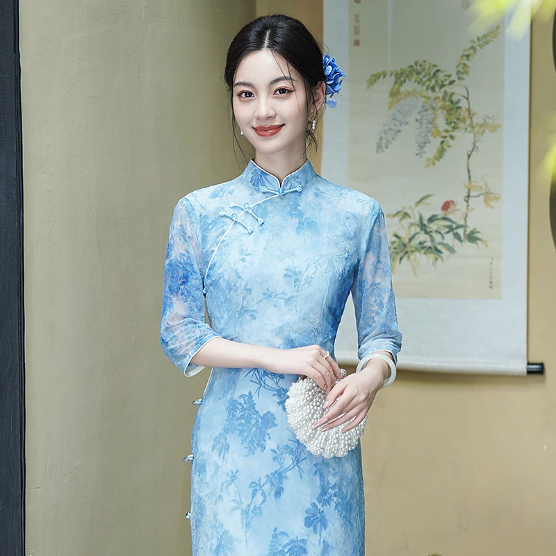 绝美新中式旗袍2025新款秋季日常可穿上海妈妈国风素雅改良连衣裙